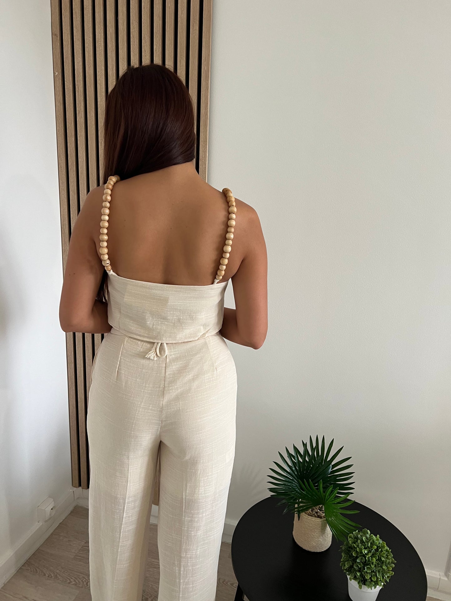 Ensemble pantalon & top à bretelles perlées